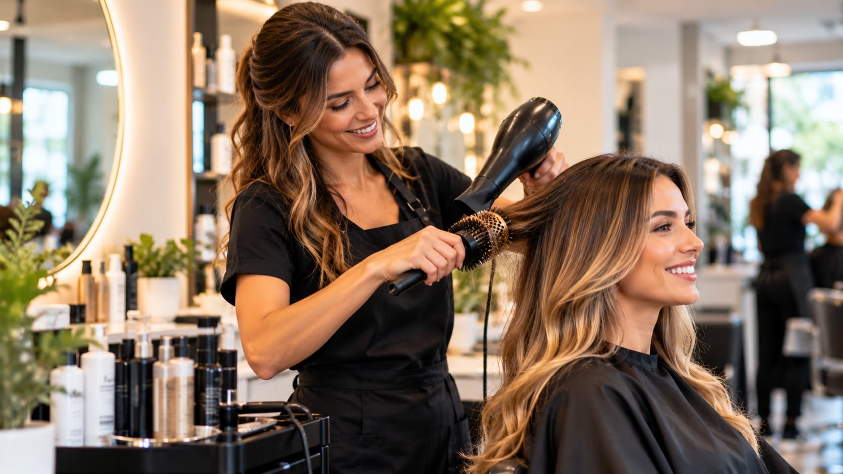 Profesional atendiendo a una clienta en un salón de belleza